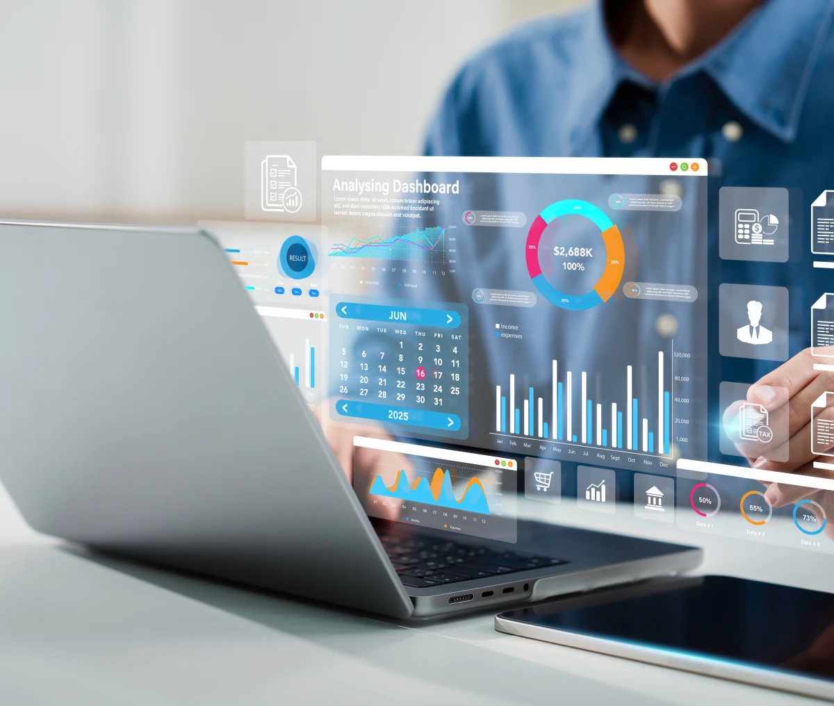Business dashboard on laptop screen